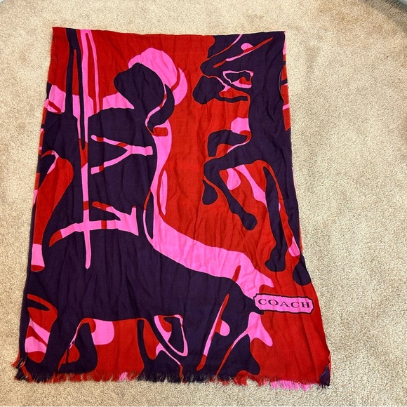 Coach horse chariot print scarf vibrant abstract red pink purple - Picture 3 of 7